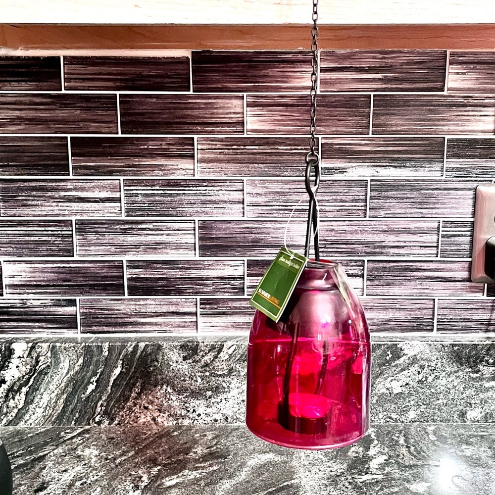 🌸3/$25 🆕 Wrought Iron and Glass Red Hanging Tea-light Holder Small Lantern - Picture 9 of 11